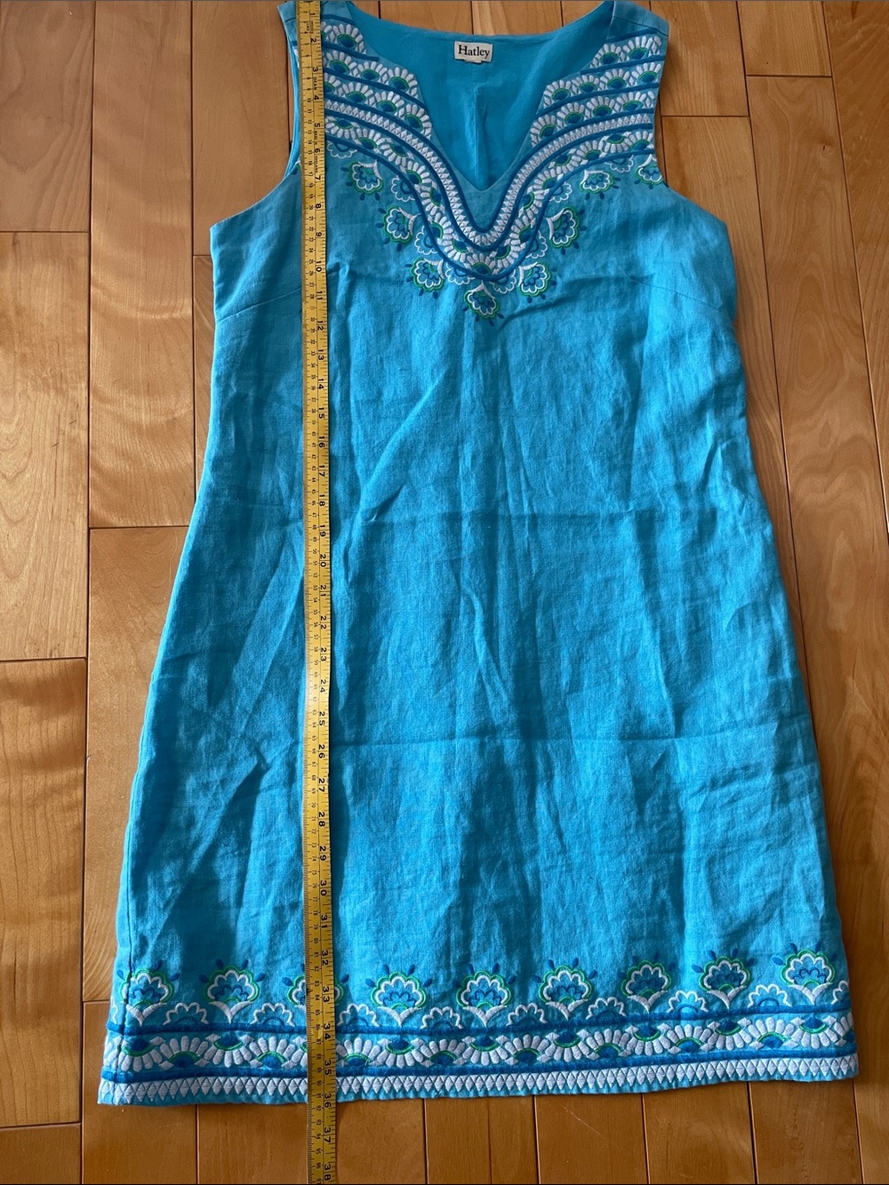 M-L  Cozy Turquoise Sleeveless Embroidered V-Neck Mini Dress - Picture 7 of 10